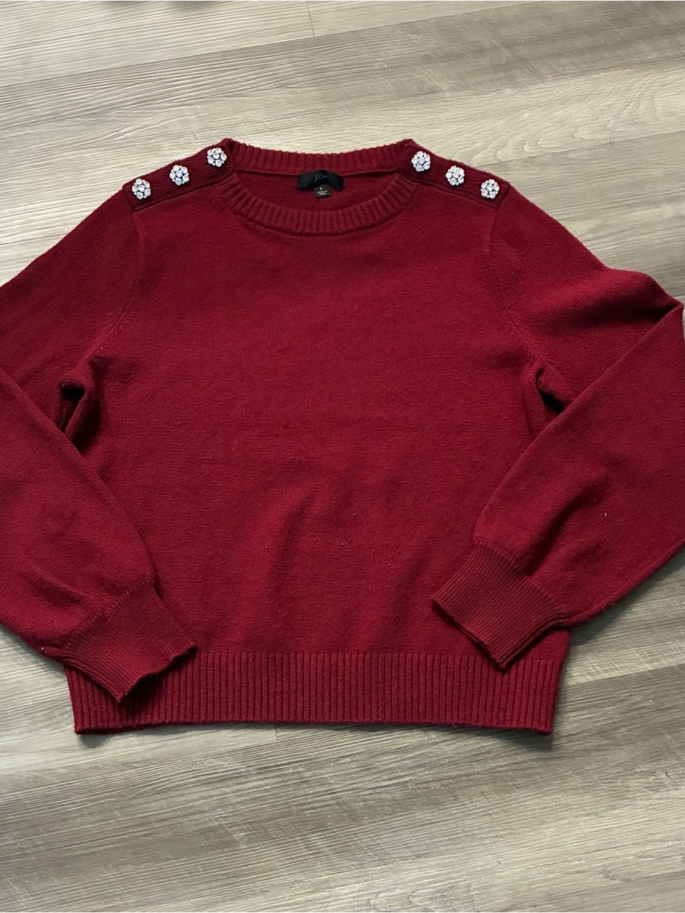 J.Crew Women's wool blend burgundy Jewel-Button Crewneck Sweater